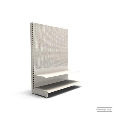Ihr individuelles Lochrückwandregal | H 180 cm | B 125 cm | T 57 cm | 1 FB T 47 cm | RAL 9001 | Artikelnummer: AF-125-180-57-1-47-LRW-J
