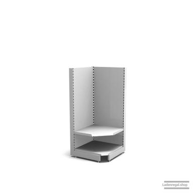 Ihre Verkaufsregal-Innenecke | H 160 cm | B 74 cm | T 57 cm | 1 FB T 37 cm | RAL 7035 | Artikelnummer: SR-74-160-57-1-37-IEK-L