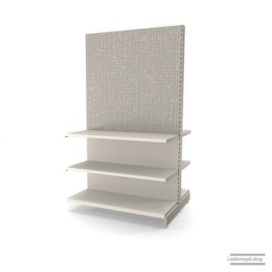 Ihr Gondelregal mit Lochrückwand | H 210 cm | B 100 cm | T 2x 47 cm | 4 FB T 47 cm  | RAL 9001 | Artikelnummer: AFGR-125-210-47-4-47-LRW-J