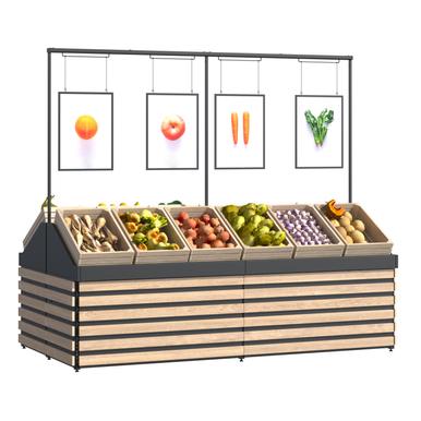 Obst-/Gemüseregal, Typ 8 | H 115 cm | B 260 cm | T 140 cm | Artikelnummer: LS-OGR-TYP8