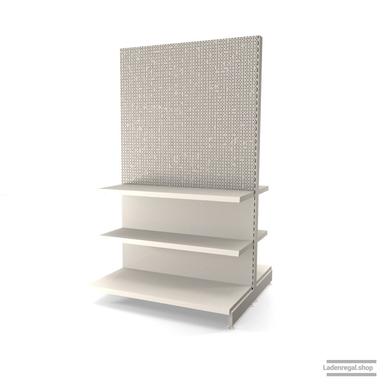 Ihr Gondelregal mit Lochrückwand | H 210 cm | B 125 cm | T 2x 57 cm | 4 FB T 37 cm  | RAL 9001 | Artikelnummer: AFGR-125-210-57-4-37-LRW-J