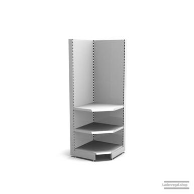 Ihre Verkaufsregal-Innenecke | H 210 cm | B 74 cm | T 47 cm | 2 FB T 37 cm | RAL 7035 | Artikelnummer: SR-74-210-47-2-37-IEK-L