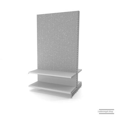 Ihr Gondelregal mit Lochrückwand | H 210 cm | B 125 cm | T 2x 47 cm | 2 FB T 47 cm  | RAL 7035 | Artikelnummer: AFGR-125-210-47-2-47-LRW-L