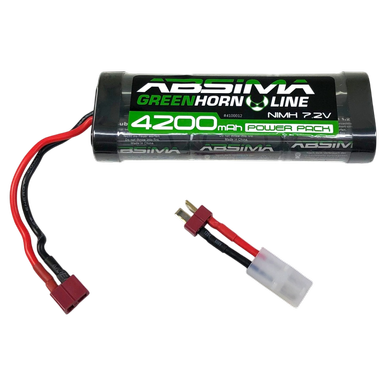 Greenhorn NiMH Stick Pack 7.2V 4200 (T-Plug + Tamiya Adapter) Absima 4100012 | z.b. für Truggy 