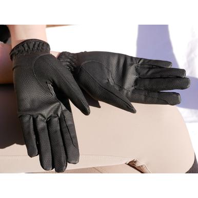 Reithandschuhe für Damen und Mädchen  | Kunstleder schwarz Größe L | Artikelnummer: R-00022-L