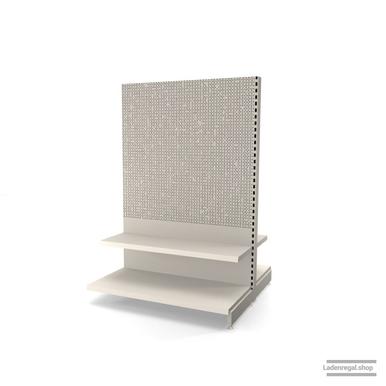 Ihr Gondelregal mit Lochrückwand | H 180 cm | B 125 cm | T 2x 57 cm | 2 FB T 37 cm  | RAL 9001 | Artikelnummer: AFGR-125-180-57-2-37-LRW-J