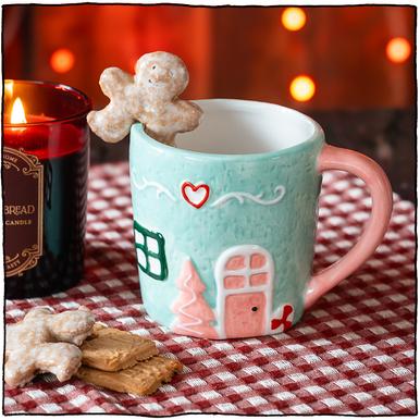 Lebkuchenhaus Tasse | grüner Keramik Trinkbecher | Artikelnummer: LebkuchenTasse