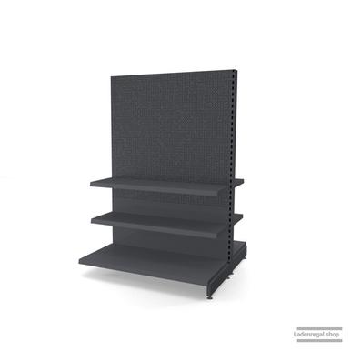 Ihr Gondelregal mit Lochrückwand | H 180 cm | B 125 cm | T 2x 57 cm | 4 FB T 37 cm  | RAL 7015 | Artikelnummer: AFGR-125-180-57-4-37-LRW-S