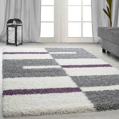 Gala Hochflorteppich 140 x 200 cm weiß lila |  | Artikelnummer: GALA1402002505LILA