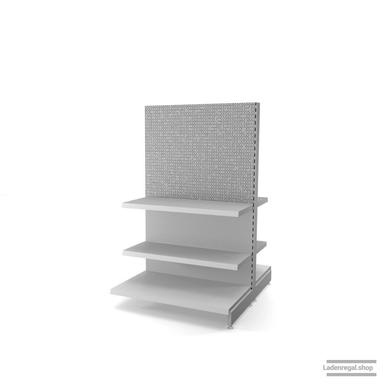 Ihr Gondelregal mit Lochrückwand | H 160 cm | B 100 cm | T 2x 57 cm | 4 FB T 37 cm  | RAL 7035 | Artikelnummer: AFGR-100-160-57-4-37-LRW-L