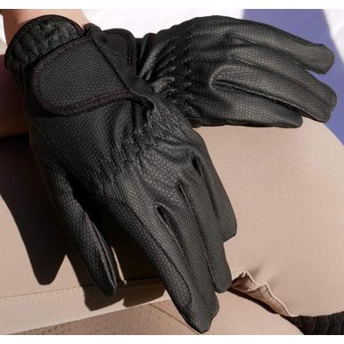 Reithandschuhe für Damen und Mädchen  | Kunstleder schwarz Größe M | Artikelnummer: R-00022-M