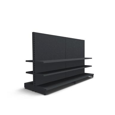 Gondelregal mit Fachböden und halber Lochrückwand | H 160 cm | B 250 cm | T 2x 47 cm | 4 FB T 37 cm | RAL 7015 | Artikelnummer: GR-250-160-47-837-LRW-S