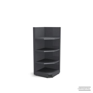 Ihre Verkaufsregal-Innenecke | H 180 cm | B 74 cm | T 57 cm | 3 FB T 37 cm | RAL 7015 | Artikelnummer: SR-74-180-57-3-37-IEK-S