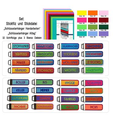 Stickfilz + beide Stickdateien | 12 x DINA 4 Filz + 35 Stickmuster | Artikelnummer: M11-3
