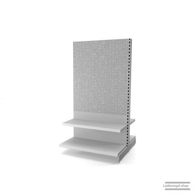 Ihr Gondelregal mit Lochrückwand | H 180 cm | B 100 cm | T 2x 47 cm | 2 FB T 37 cm  | RAL 7035 | Artikelnummer: AFGR-100-180-47-2-37-LRW-L