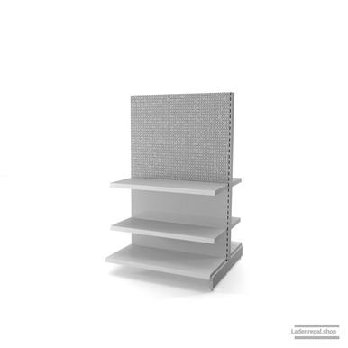 Ihr Gondelregal mit Lochrückwand | H 160 cm | B 100 cm | T 2x 47 cm | 4 FB T 37 cm  | RAL 7035 | Artikelnummer: AFGR-100-160-47-4-37-LRW-L