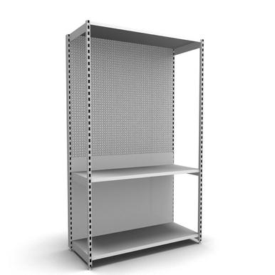 Schwerlastregal mit Lochrückwand | Grundfeld | H 210 cm | B 125 cm | T 47 cm | 3 FB | RAL 7035 | Artikelnummer: SWRG-125-210-47-3-47-L