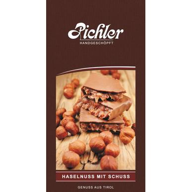Haselnuss mit Schuss | 100 g-Tafel | Artikelnummer: haselnussmitschuss100