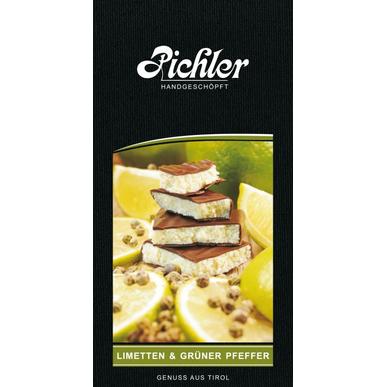 Limetten & grüner Pfeffer | 100 g-Tafel | Artikelnummer: limettengruenerpfeffer100