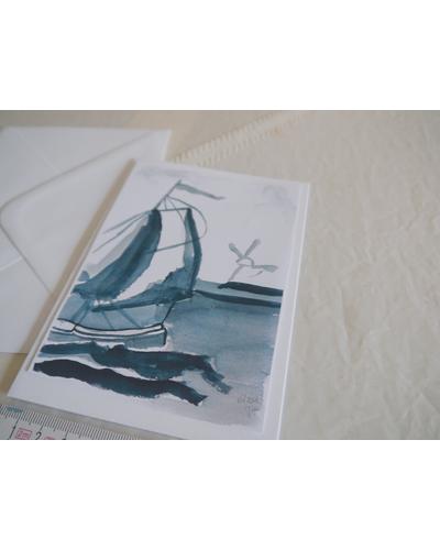 Segelboot delfter Art aquarelliert, digitalisiert und als Kunstkarte fertig gestellt |  | Artikelnummer: 28-2010