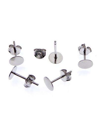 5 Paar 925 Silber Ohrstecker 6mm rhodiniert mit Klebe Platte |  | Artikelnummer: 2E-C009 R