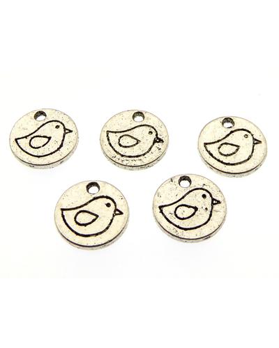 10 Stk. Anhänger Vogel rund antik silberfarben |  | Artikelnummer: A896