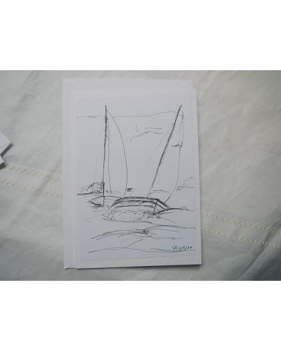 Segelboot Folke 6 gezeichnet, digitalisiert und als Kunstkarte fertig gestellt |  | Artikelnummer: 6-2014