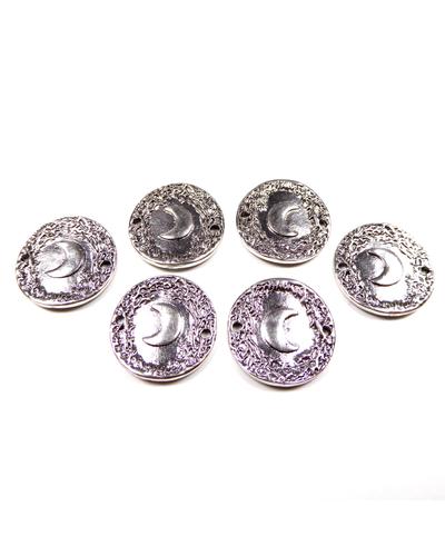 6 STK. Verbinder Mond antik silberfarben 22mm zur Herstellung von Bändern und Ketten  |  | Artikelnummer: VB442