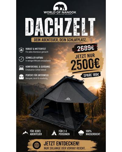 Dachzelt Nanook - Aluminium Hartschale | Solides Aluminium Hartschalenzelt 130 - Nanook schwarz | Artikelnummer: WoN-Nanook-DZ130