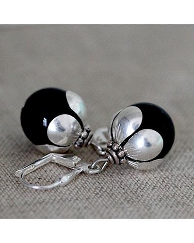 Onyx Ohrringe | versilbert mit Edelstein | Artikelnummer: 0022