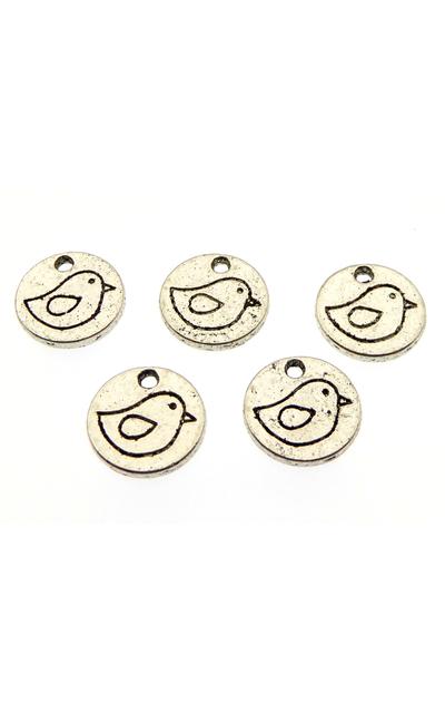 10 Stk. Anhänger Vogel rund antik silberfarben |  | Artikelnummer: A896