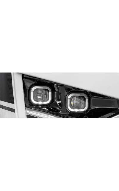 NOLDEN AVEGO 90mm LED Abblendlicht SET - U | 90mm Hauptscheinwerfer eckig Abblendlicht Ausführung U mit Lichtleitertechnik TFL (2 Stück) | Artikelnummer: WoN-NO-90AVEGO-6AA1B0010-Abblend_U-SET