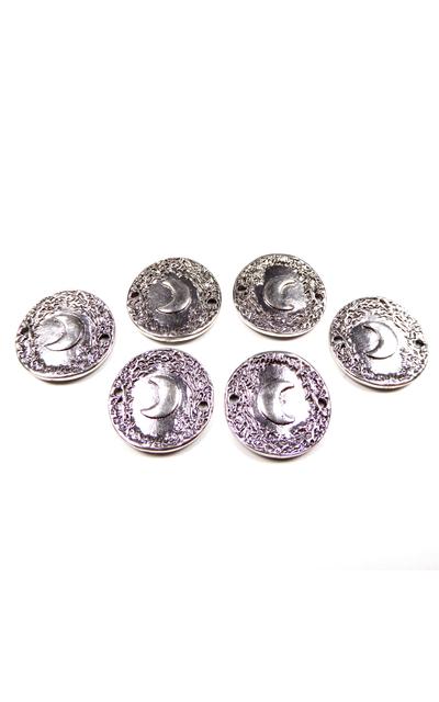6 STK. Verbinder Mond antik silberfarben 22mm zur Herstellung von Bändern und Ketten  |  | Artikelnummer: VB442