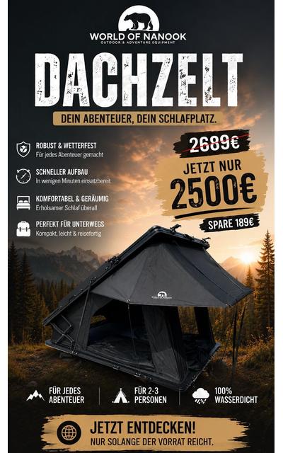Dachzelt Nanook - Aluminium Hartschale | Solides Aluminium Hartschalenzelt 130 - Nanook schwarz | Artikelnummer: WoN-Nanook-DZ130