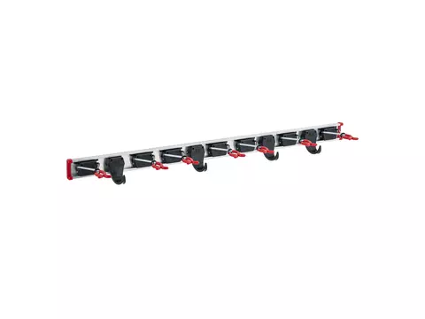 7 BRUNS Gerätehalter und 4 BRUNS Gerätehaken auf 1,00 m Führungsschiene | Artikelnummer: BR-7-4-100