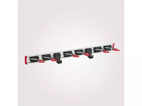 6 BRUNS Gerätehalter und 2 BRUNS Gerätehaken auf 75 cm Führungsschiene | Artikelnummer: BR-6-2-75