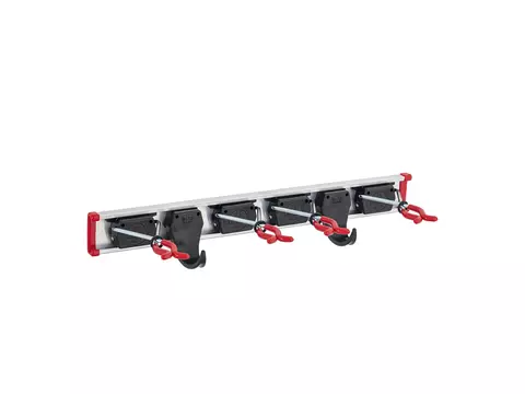 4 BRUNS Gerätehalter und 2 BRUNS Gerätehaken auf 50cm Führungsschiene | Artikelnummer: BR-4-2-50
