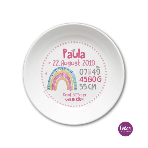 Geburtsteller Taufteller Geschenk Baby  | Kinderteller mit Geburtsdaten aus Melamin, BPA frei - Made in Germany | Artikelnummer: 0612-8032-1364 -3