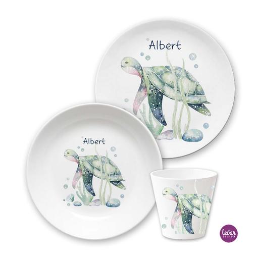 Kinder Geschirr Set  Unterwasserwelt | Kinderteller, Trinkbecher mit Namen aus Melamin BPA frei | Artikelnummer: 124555119  -4