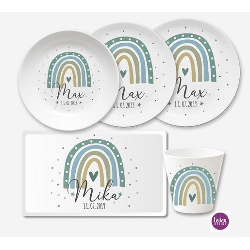 Kindergeschirr Set 5 teilig Regenbogen | Geschirrset aus Melamin und BPA frei für Kinder | Artikelnummer: 7115-3134-5153 -3