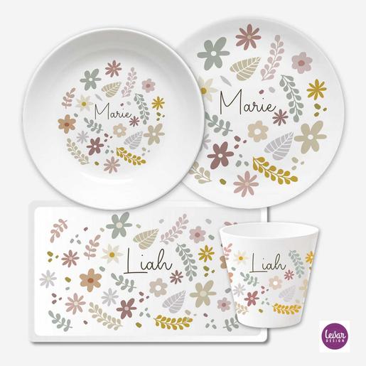 Kindergeschirr Set mit Namen personalisiert, Boho | 4 teiliges Geschirrset aus Melamin und BPA frei, hergestellt in Deutschland | Artikelnummer: 2454-5588-5236 20