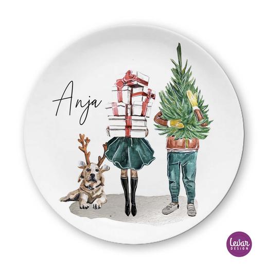 Familienteller, Weihnachtsteller | Teller mit Namen personalisiert, BPA frei und hergestellt in Deutschland | Artikelnummer: weihtellgrau -2 Kopie