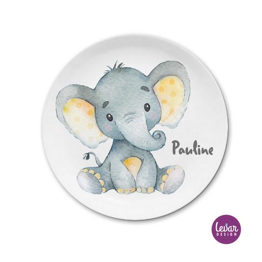 Kinderteller Babyelefant | Kindergeschirr mit Namen aus Melamin BPA frei | Artikelnummer: 4402-5632-0334 -4