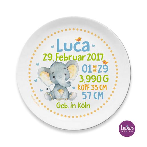 Personalisiertes Geschenk Baby, Taufteller mit Namen und Geburtsdaten | Kinderteller mit Geburtsdaten aus Melamin BPA frei | Artikelnummer: 6526-3657-7621 -3