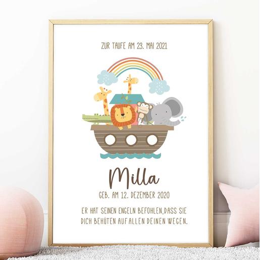 Personalisiertes Geburtsposter | Arche Noah  | Geburtsanzeige Namensbild Aquarellpapier | Artikelnummer: 5746-8888-7852