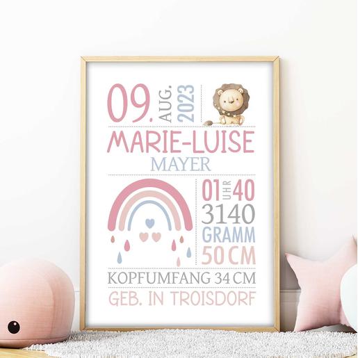 Geburtstafel - Sternzeichen, personalisiertes Poster  | Zauberhaftes Kinderzimmerbild mit Namen und Geburtsdaten | Artikelnummer: 2331-7240-0057 -7