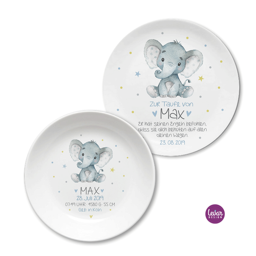 Geburtsteller Taufteller Elefant mit Gedicht & Geburtsdaten | Kindergeschirr mit Namen aus Melamin BPA frei | Artikelnummer: 2354-5623-7067 -6