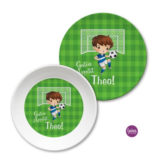Kinderteller, Kindergeschirr Set, Fußball | Melaminteller mit Namen personalisierbar | Artikelnummer: 7047-6334-4667 -1
