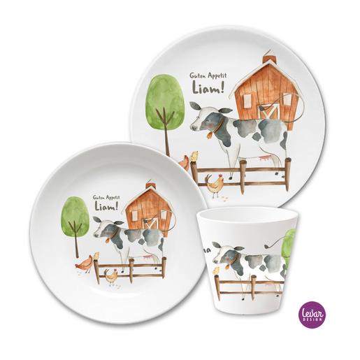 Kindergeschirr Set Bauernhof | 3teiliges Geschirrset aus Melamin und BPA frei für Kinder | Artikelnummer: 6812-4438-1261 -2