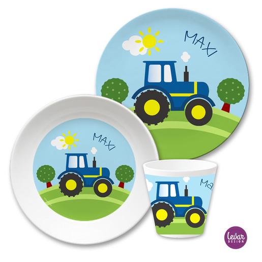 Kindergeschirr Set Traktor | 3teiliges Geschirrset aus Melamin und BPA frei für Kinder | Artikelnummer: 7104-8420-0310 -1